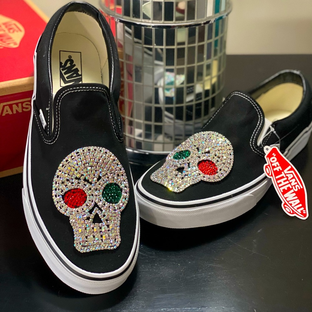 One of a kind VANS Canvas upper with unique rhinestone design.